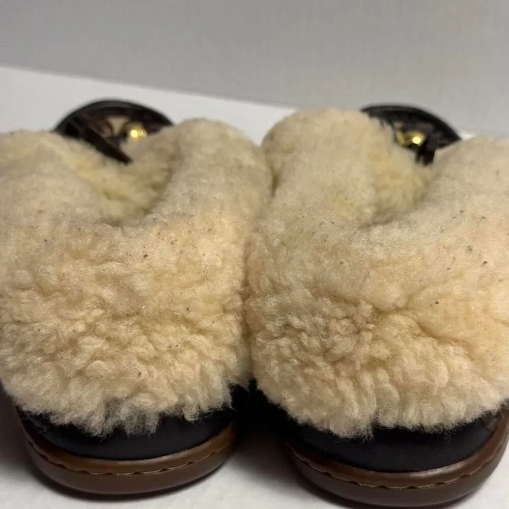 Coach Fiona Women's Brown and Tan Slippers with Monogram Sheepskin size 7,5